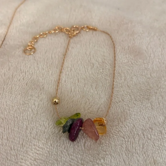 Colorful Gemstone Chip Necklace & Bracelet Set | Stainless Steel Adjustable Boho - Picture 2 of 5